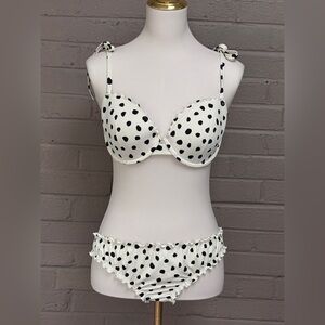 Ivory & black print bikini 36C & L bottom